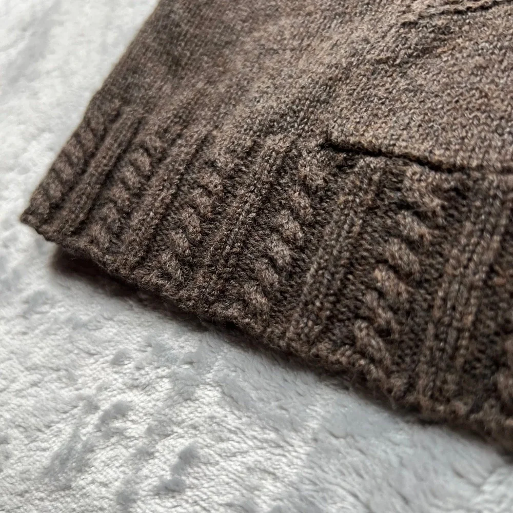 Banana Republic Full Zip Cardigan Womens Large Brown Cable Knit Neck Sweater